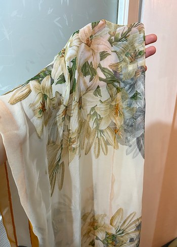 Bohem Gri Bej Desenli İnce Fular - Görsel 5