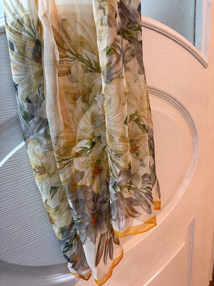 Bohem Gri Bej Desenli İnce Fular - Görsel 4