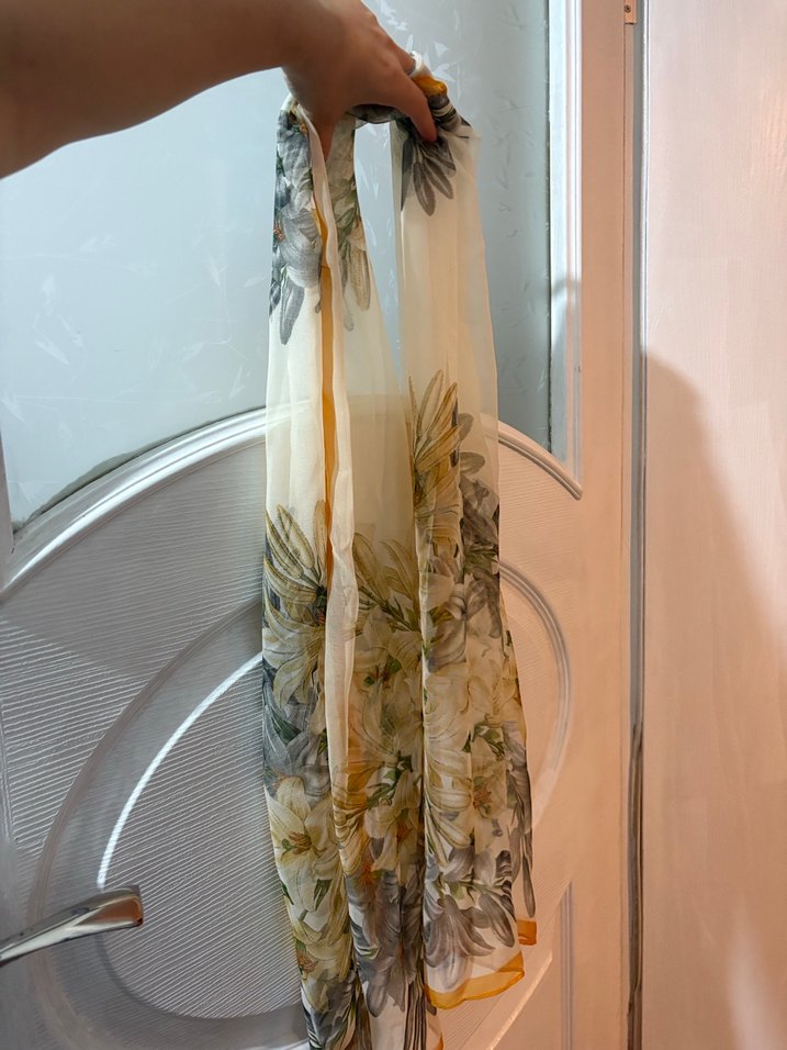 Bohem Gri Bej Desenli İnce Fular - Görsel 3