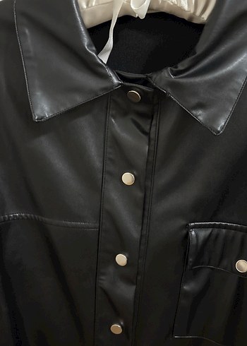 Düğmeli Siyah Deri Kadın Ceket - Görsel 4