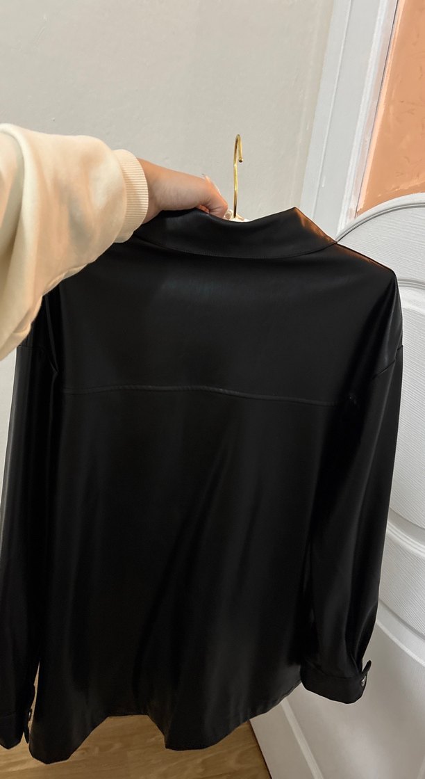 Düğmeli Siyah Deri Kadın Ceket - Görsel 5