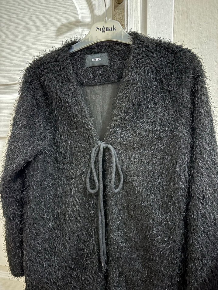 Siyah Kürklü Midi Kadın hırka - Görsel 2