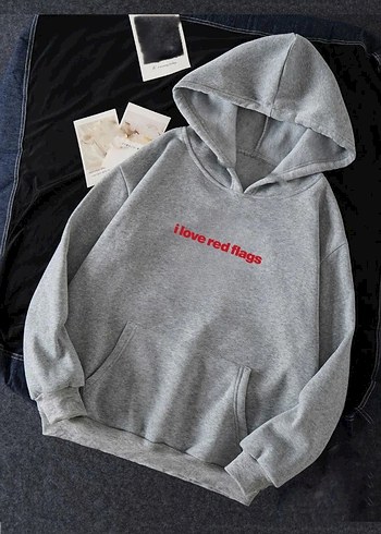 Red Flags Baskılı Kapüşonlu Sweatshirt