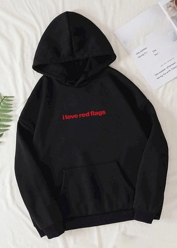 Red Flags Baskılı Kapüşonlu Sweatshirt