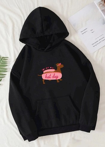 Hot Dog Baskılı Kapüşonlu Sweatshirt