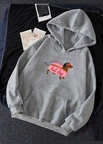 Hot Dog Baskılı Kapüşonlu Sweatshirt