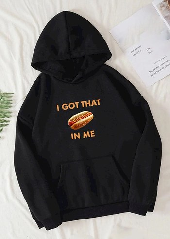 HotDog Baskılı Kapüşonlu Sweatshirt