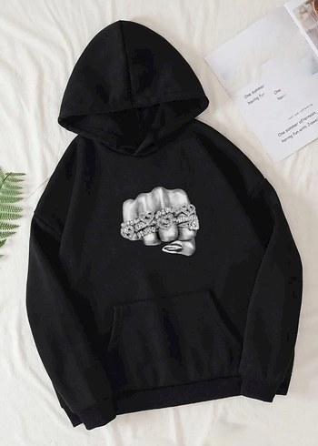Diamond Fist Baskılı Kapüşonlu Sweatshirt