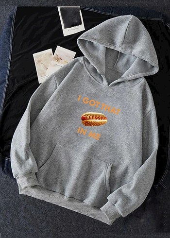 HotDog Baskılı Kapüşonlu Sweatshirt