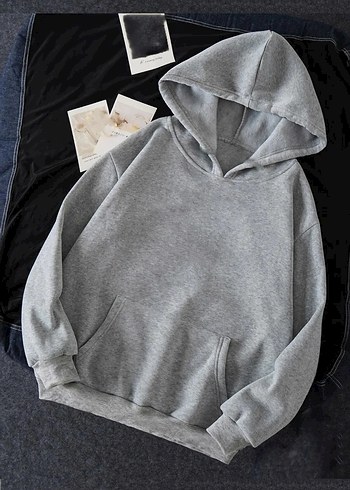 Gri Basic Kapüşonlu Sweatshirt