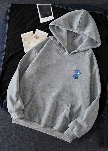 Stitch Baskılı Kapüşonlu Sweatshirt