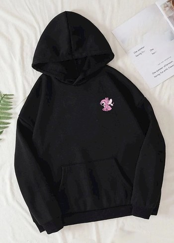 s Beden Stitch ve Angel Baskılı 2li Çift Kapüşonlu Sweatshirt
