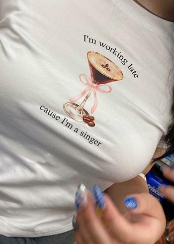 Espresso Baskılı Crop Baby Tee