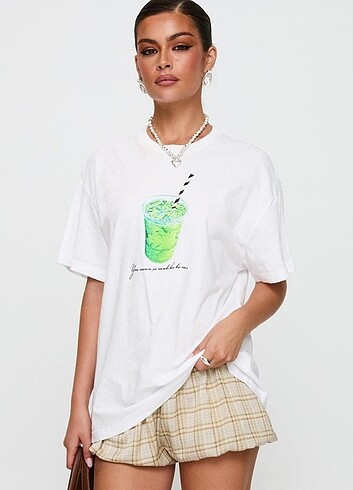 m Beden İced Matcha Baskılı Oversize T-shirt