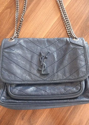 Yves Saint Laurent Gri Deri Zincir Detaylı Kadın Çanta