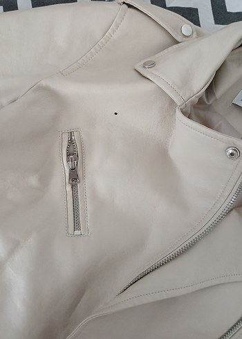 xs Beden Bej Kadın Deri Ceket stradivarius