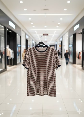 s Beden kahverengi Renk Erkek Kahverengi Gri Örme Kısa Kollu Tişört