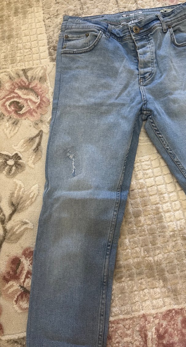 Gri Mavi Bağlamalı Düğmeli Erkek Kot Pantolon - Görsel 3