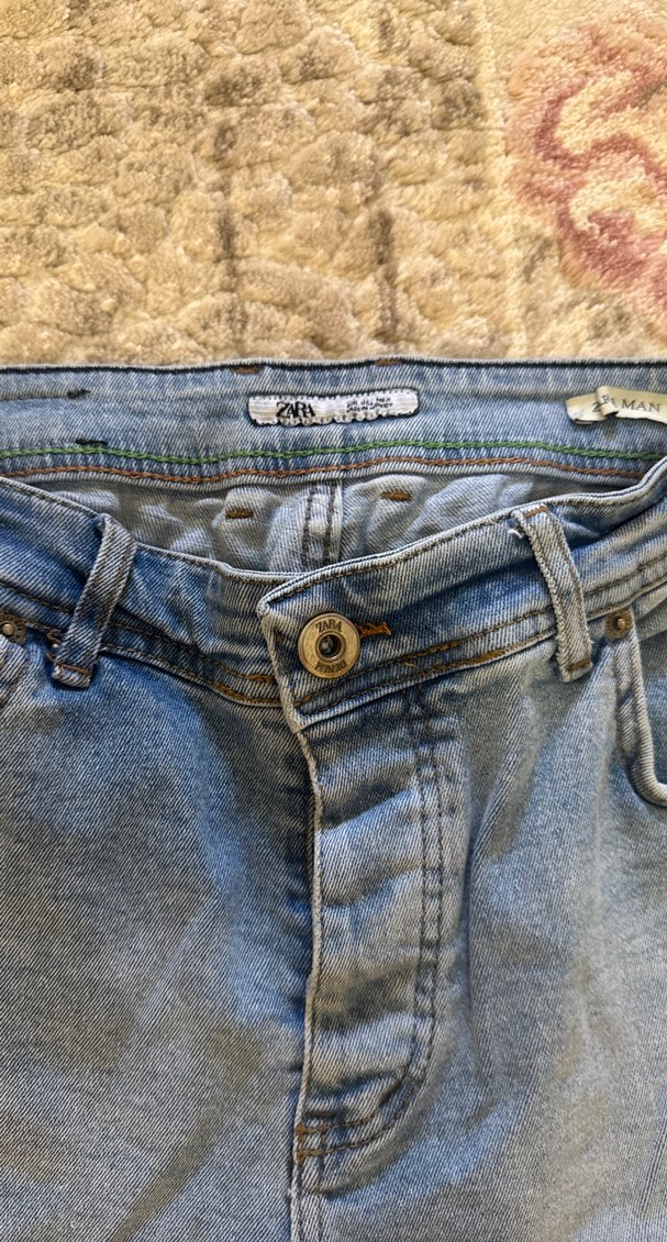 Gri Mavi Bağlamalı Düğmeli Erkek Kot Pantolon - Görsel 2