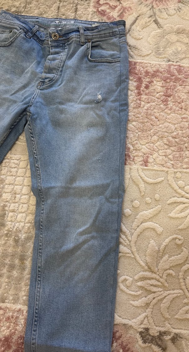 Gri Mavi Bağlamalı Düğmeli Erkek Kot Pantolon - Görsel 4