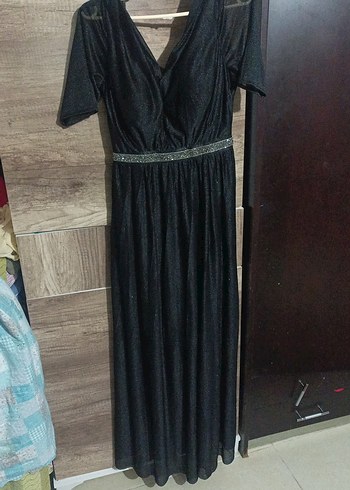 Uzun Siyah V Yaka Drapeli Kadın Elbise - Görsel 2