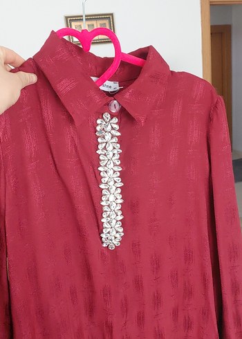 Bordo Parlak Uzun Bohem Elbise hiç giymedim yenı - Görsel 6