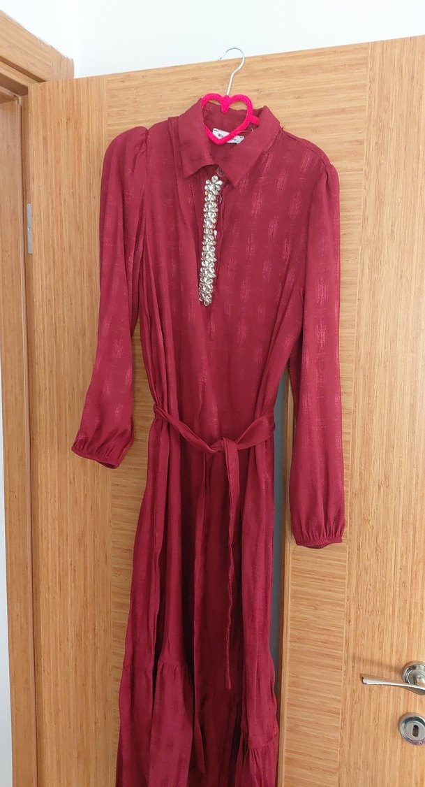 Bordo Parlak Uzun Bohem Elbise hiç giymedim yenı - Görsel 3