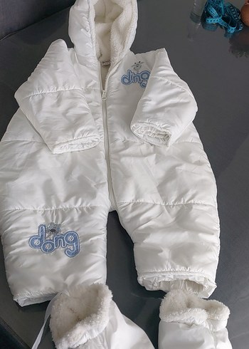 Kapüşonlu Beyaz Bebek Tulumu Kürklü - Görsel 6