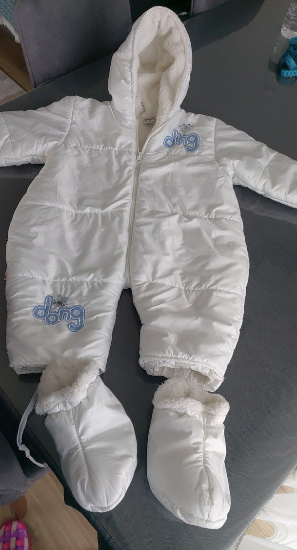 Kapüşonlu Beyaz Bebek Tulumu Kürklü - Görsel 5