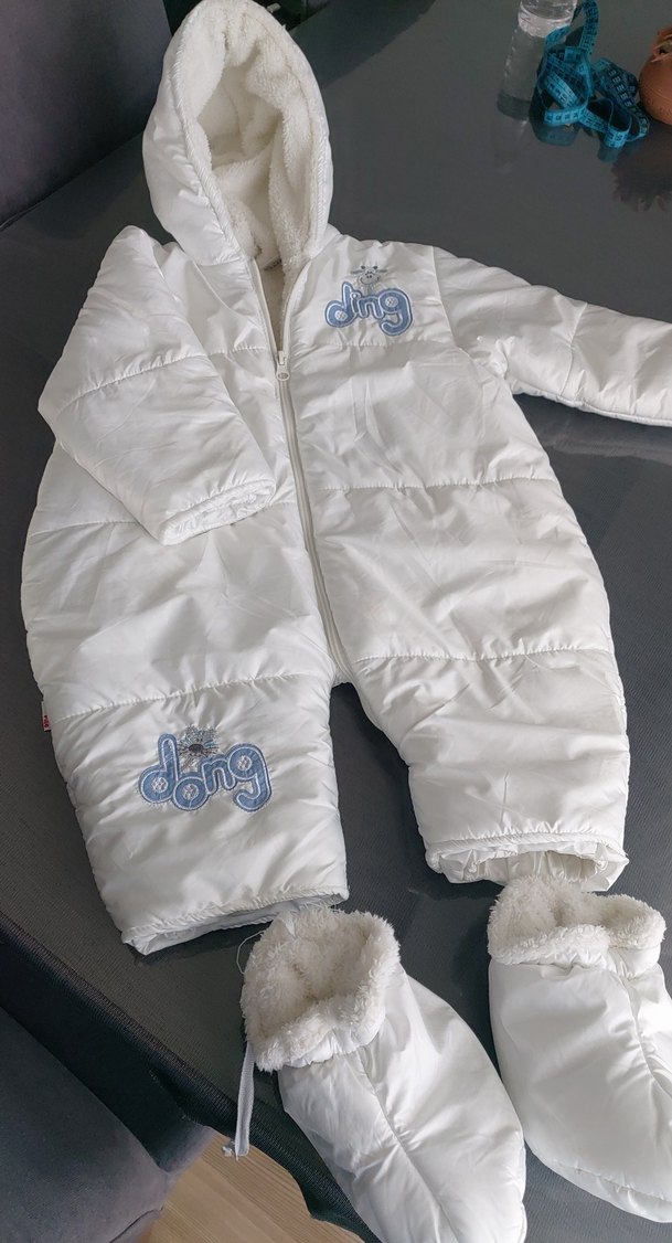 Kapüşonlu Beyaz Bebek Tulumu Kürklü - Görsel 2