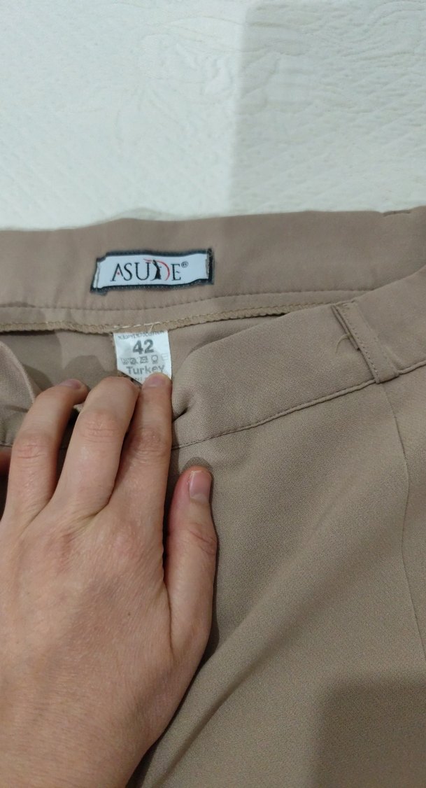 Bej Kadın Midi Kumaş Pantolon - Görsel 4