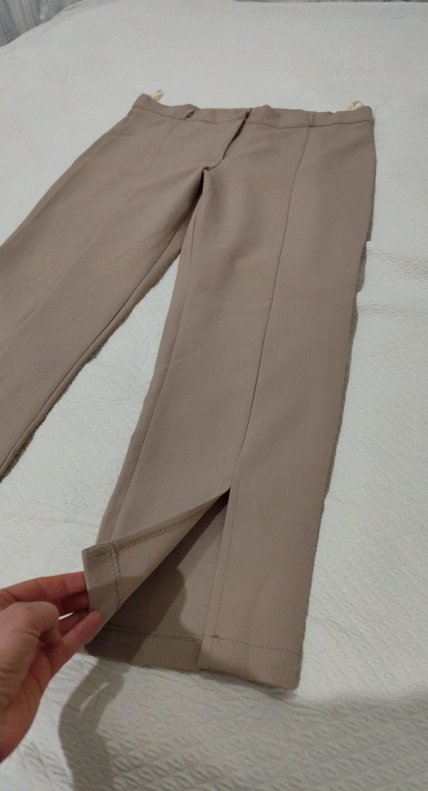 Bej Kadın Midi Kumaş Pantolon - Görsel 2