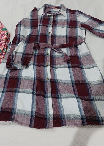 Düğmeli Uzun Bordo Ekose Tunik