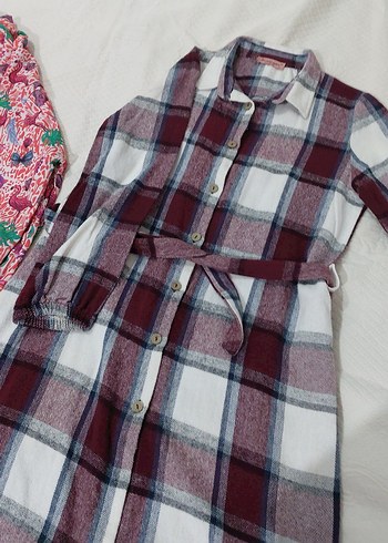 Düğmeli Uzun Bordo Ekose Tunik - Görsel 2