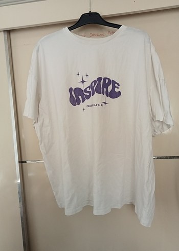 Beyaz Baskılı Oversize Tişört