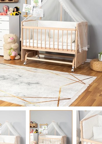 Ikea Beyaz Bebek Beşiği ve Sepeti ahşap anne yanı