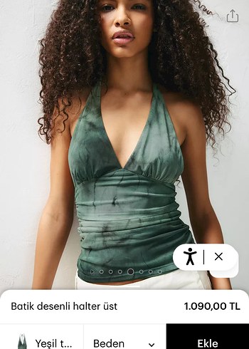 Pull & Bear Yeşil Batik Desenli Halter Üst