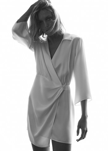 Zara Beyaz Midi Kadın Salaş Saten Elbise - Görsel 2