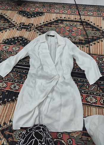 Zara Beyaz Midi Kadın Salaş Saten Elbise - Görsel 3