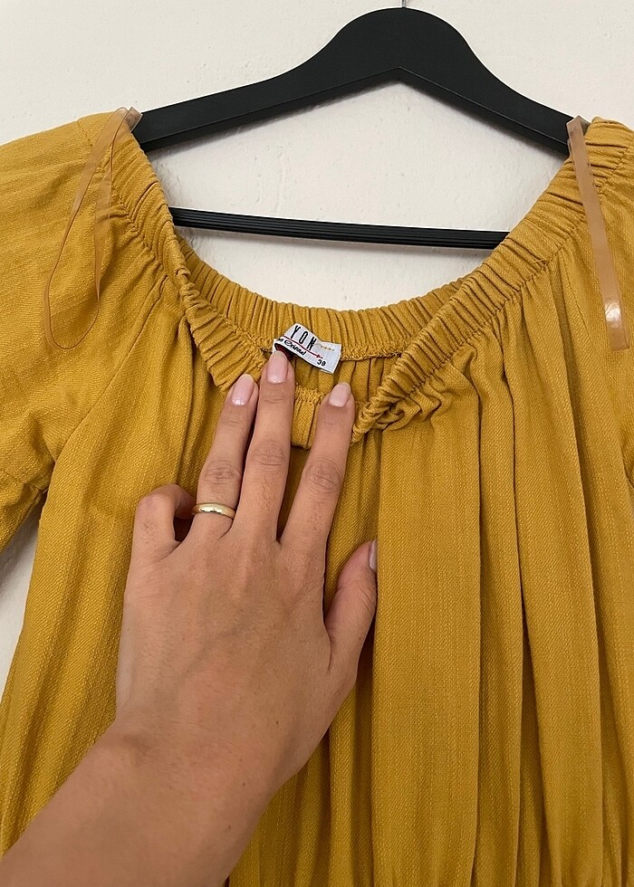 Madonna yaka keten elbise - Görsel 2