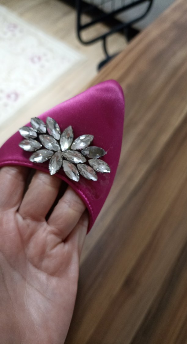 Parlak Pembe Taşlı Stiletto Kadın Ayakkabı - Görsel 4