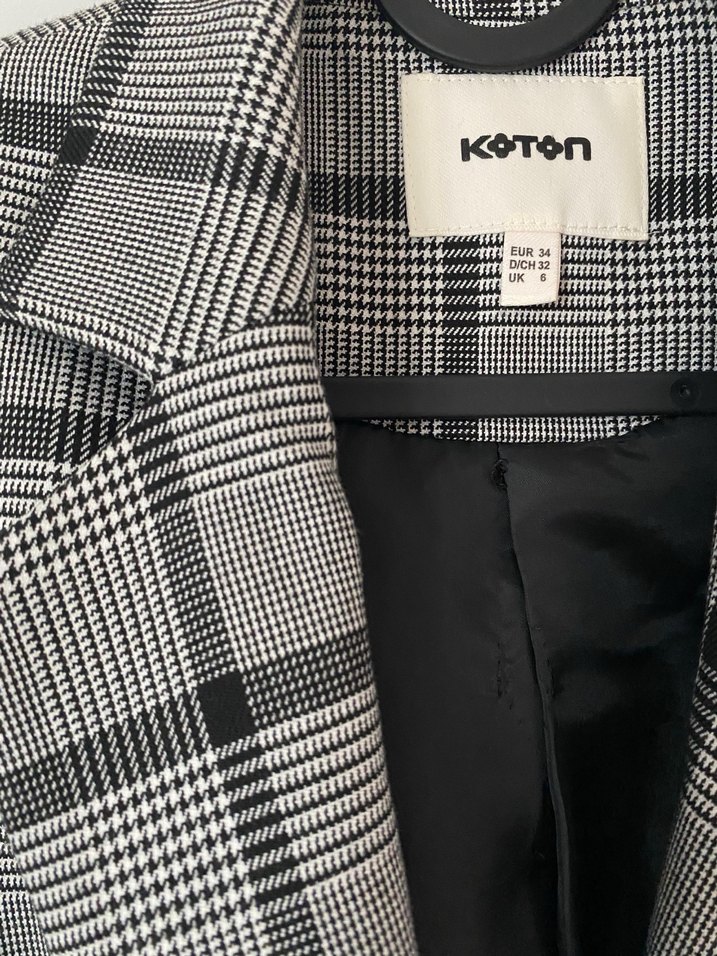 Kadın Gri Ekose Düğmeli Blazer Ceket - Görsel 2