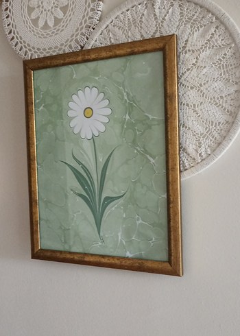Beyaz Papatya Desenli Pastel Tablo