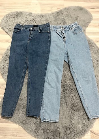 Gri ve Mavi Rahat Kesim Kadın Denim Pantolonlar - Görsel 2