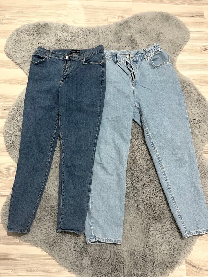 Gri ve Mavi Rahat Kesim Kadın Denim Pantolonlar - Görsel 2