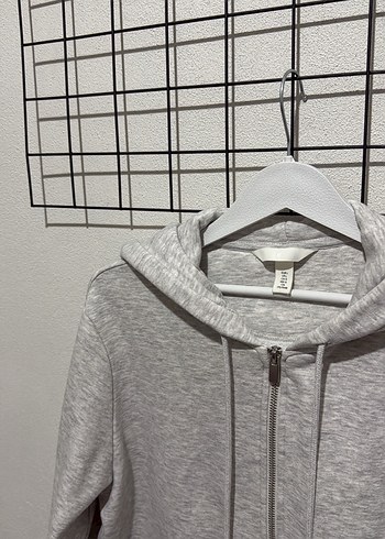 H&M Gri Kapüşonlu Fermuarlı Kadın Sweatshirt