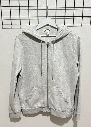 Gri Kapüşonlu Fermuarlı Kadın Sweatshirt