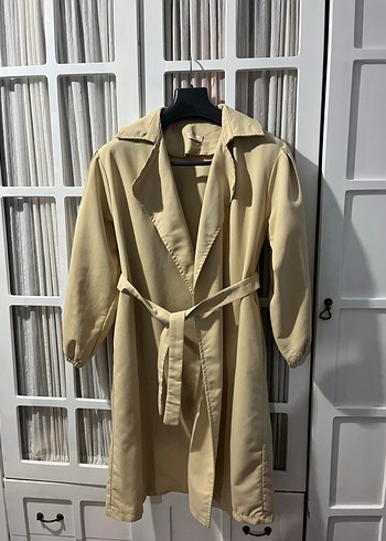 Krem rengi Midi trençkot - Görsel 3