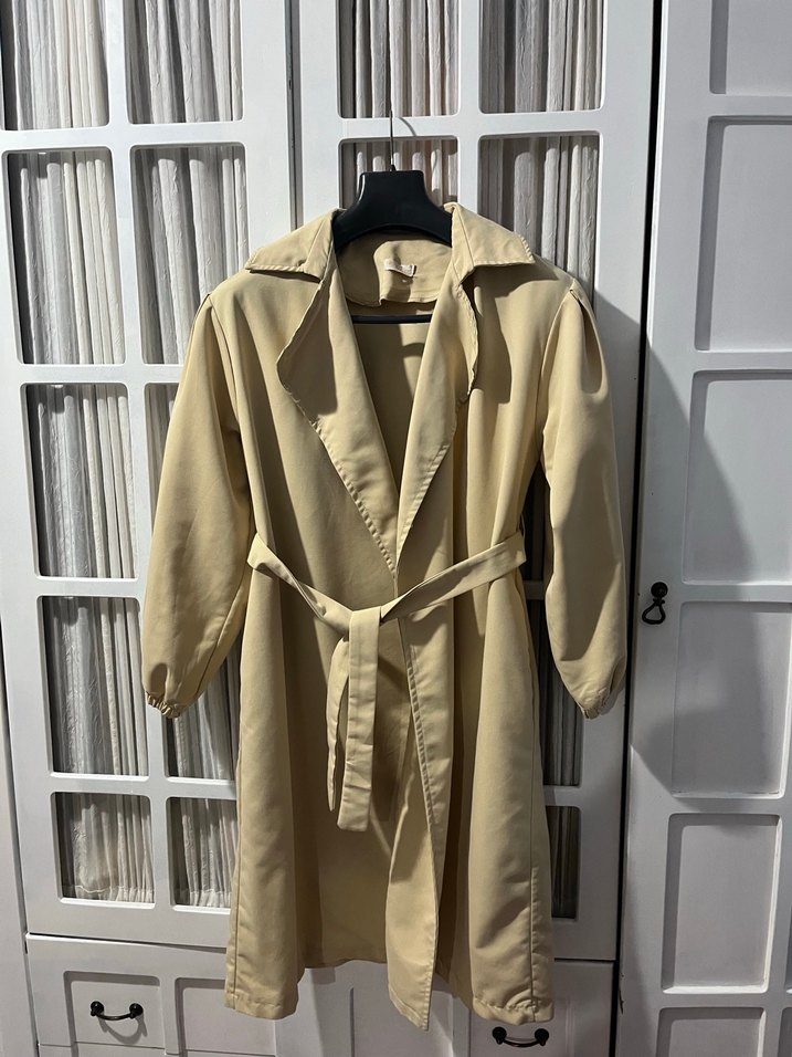 Krem rengi  Midi trençkot - Görsel 3