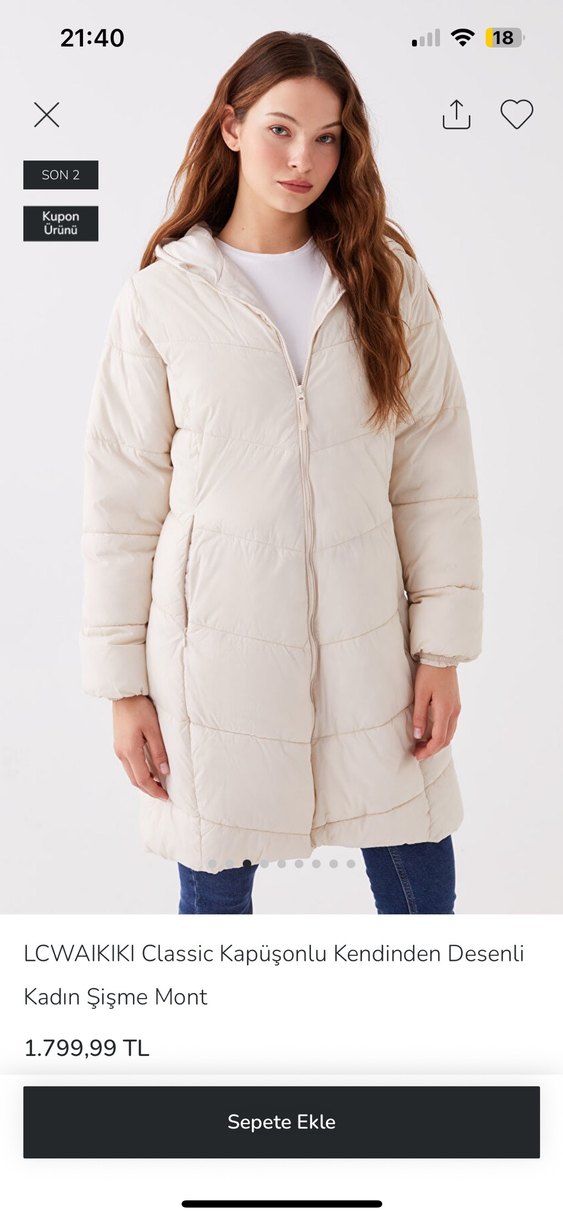 LC Waikiki krem Kapüşonlu Kadın Mont - Görsel 2